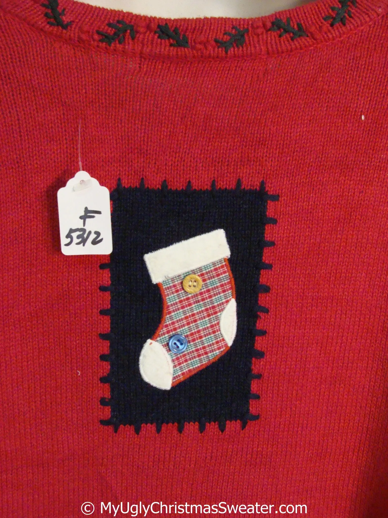 Crafty Red Tacky Christmas Sweater with Plaid Accents