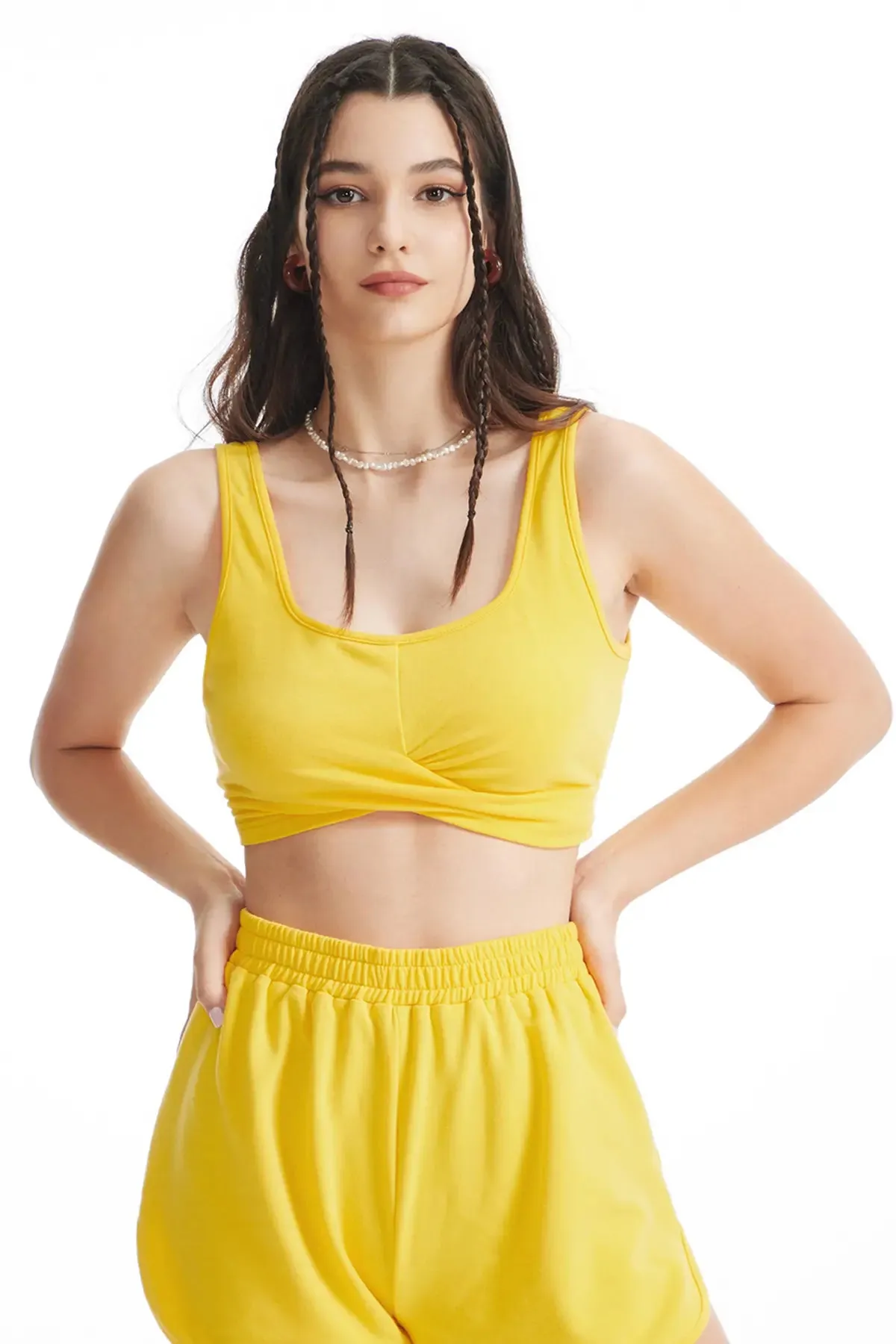 Criss Cross U Neck Crop Tank Top