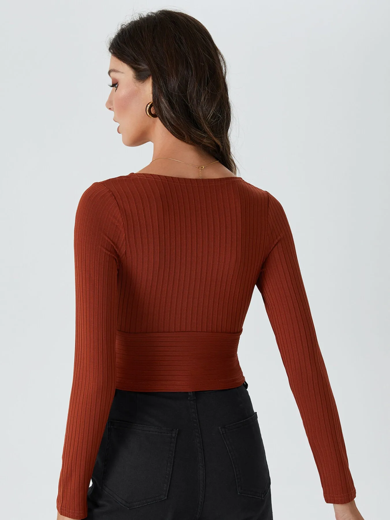 Crop Deep V Neck Rib Top