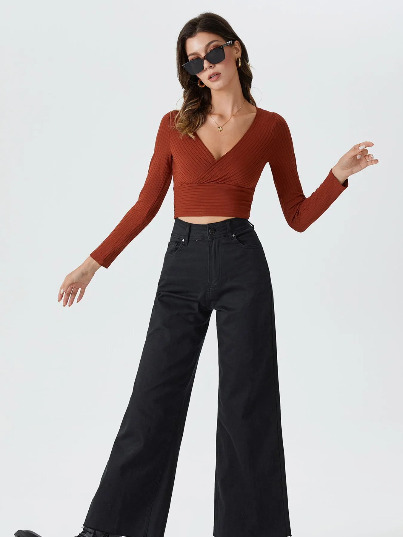 Crop Deep V Neck Rib Top