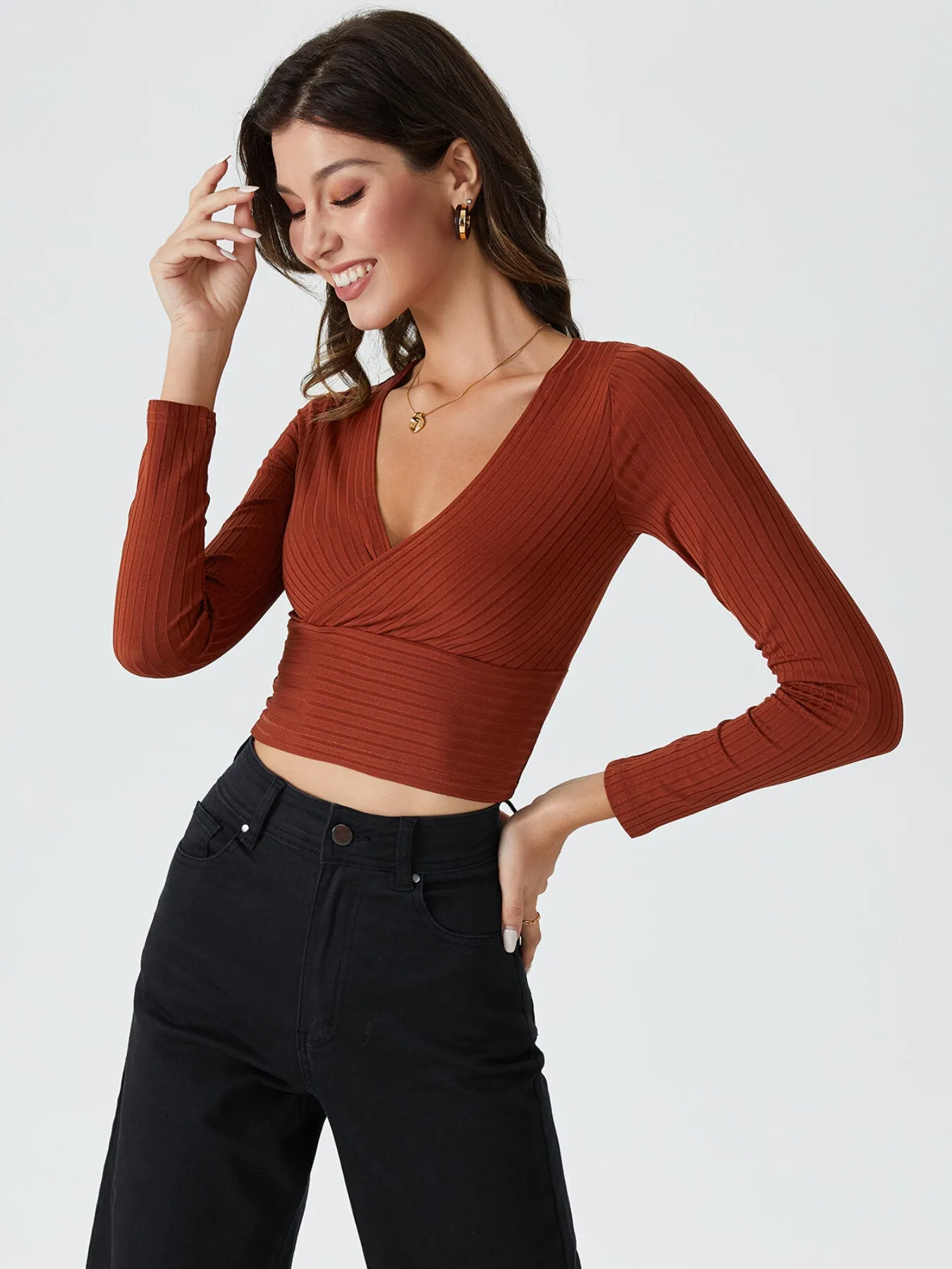 Crop Deep V Neck Rib Top