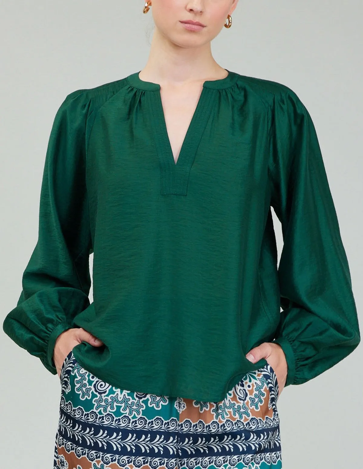 Current Air Pleat Detail Split Neck Blouse