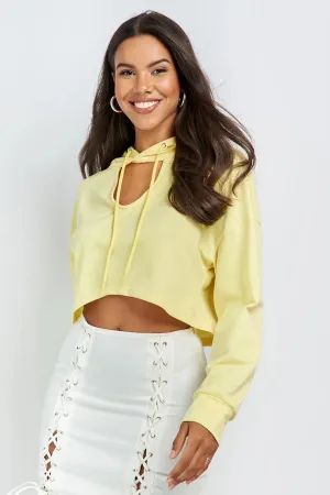 Cut Out Drawstring Crop Hoodie