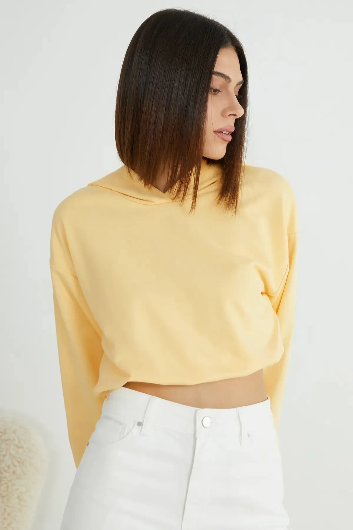 Cut Out Elastic Waist Crop Hoodie