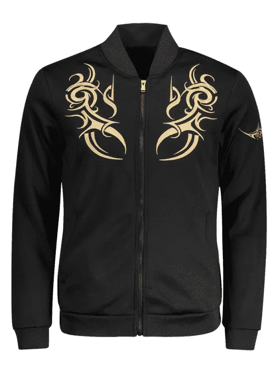 Cute Zippered Embroidered Bomber Jacket