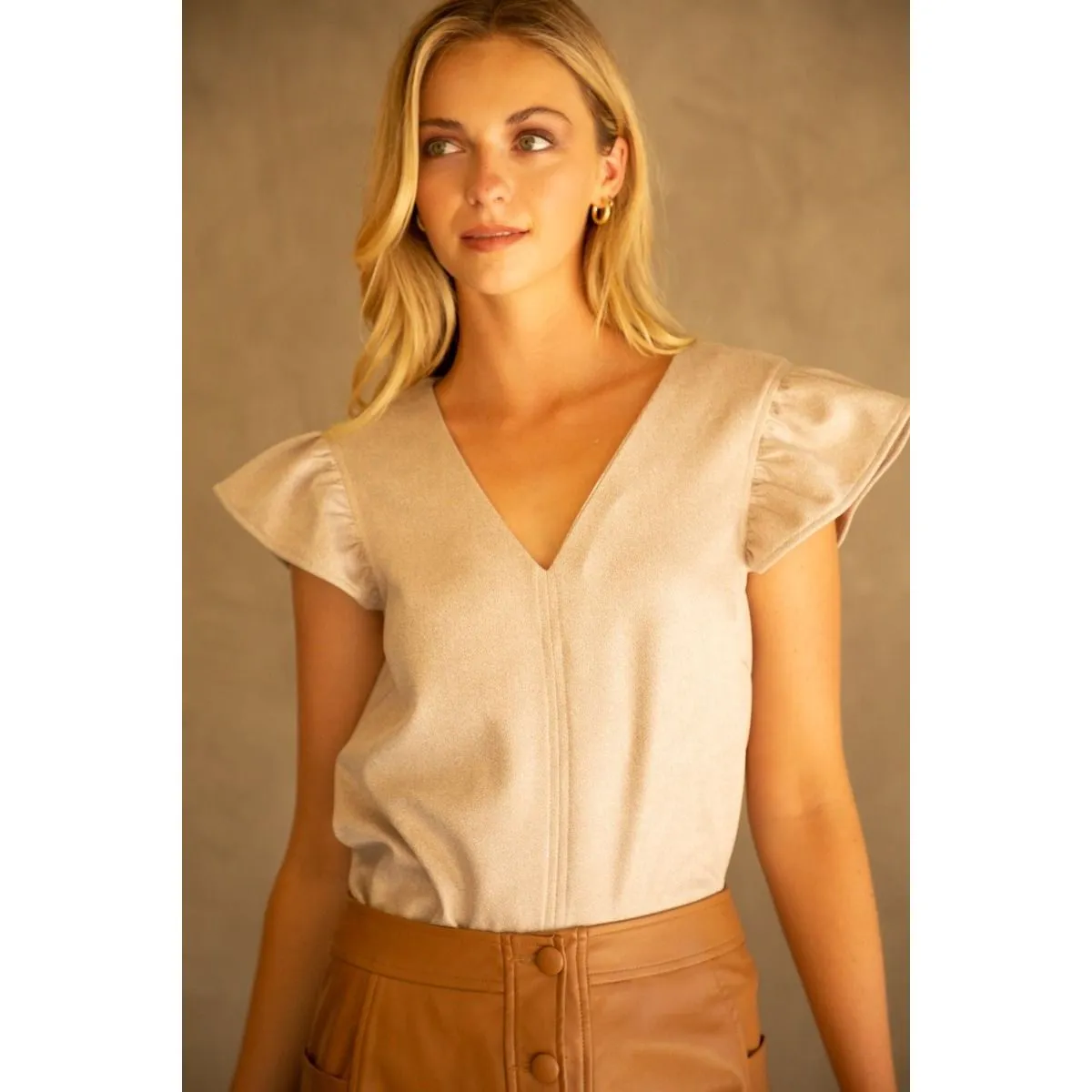 Dakota Ruffle Sleeve Leather VOY Top