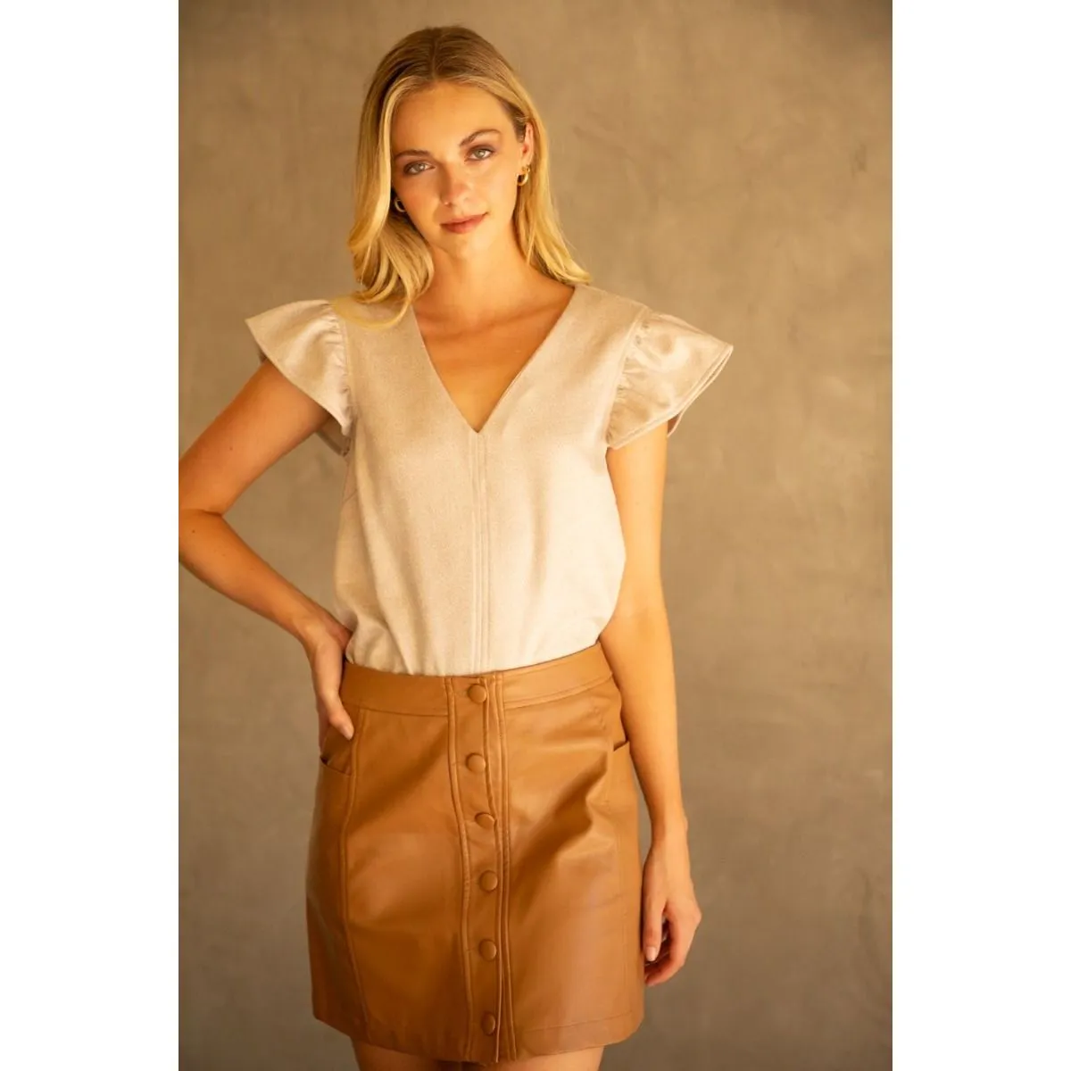 Dakota Ruffle Sleeve Leather VOY Top