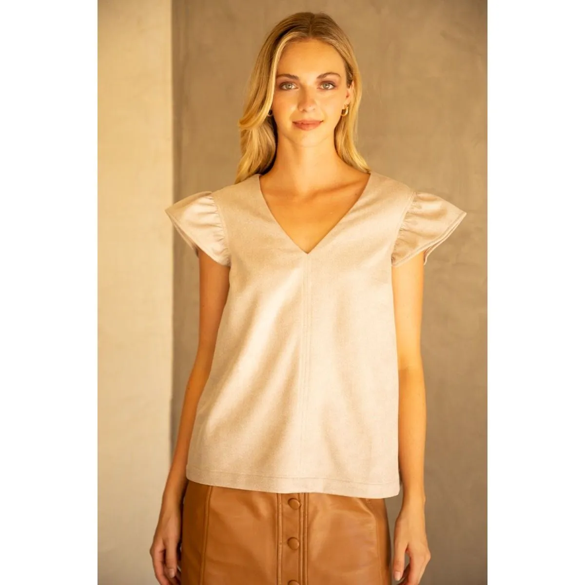 Dakota Ruffle Sleeve Leather VOY Top