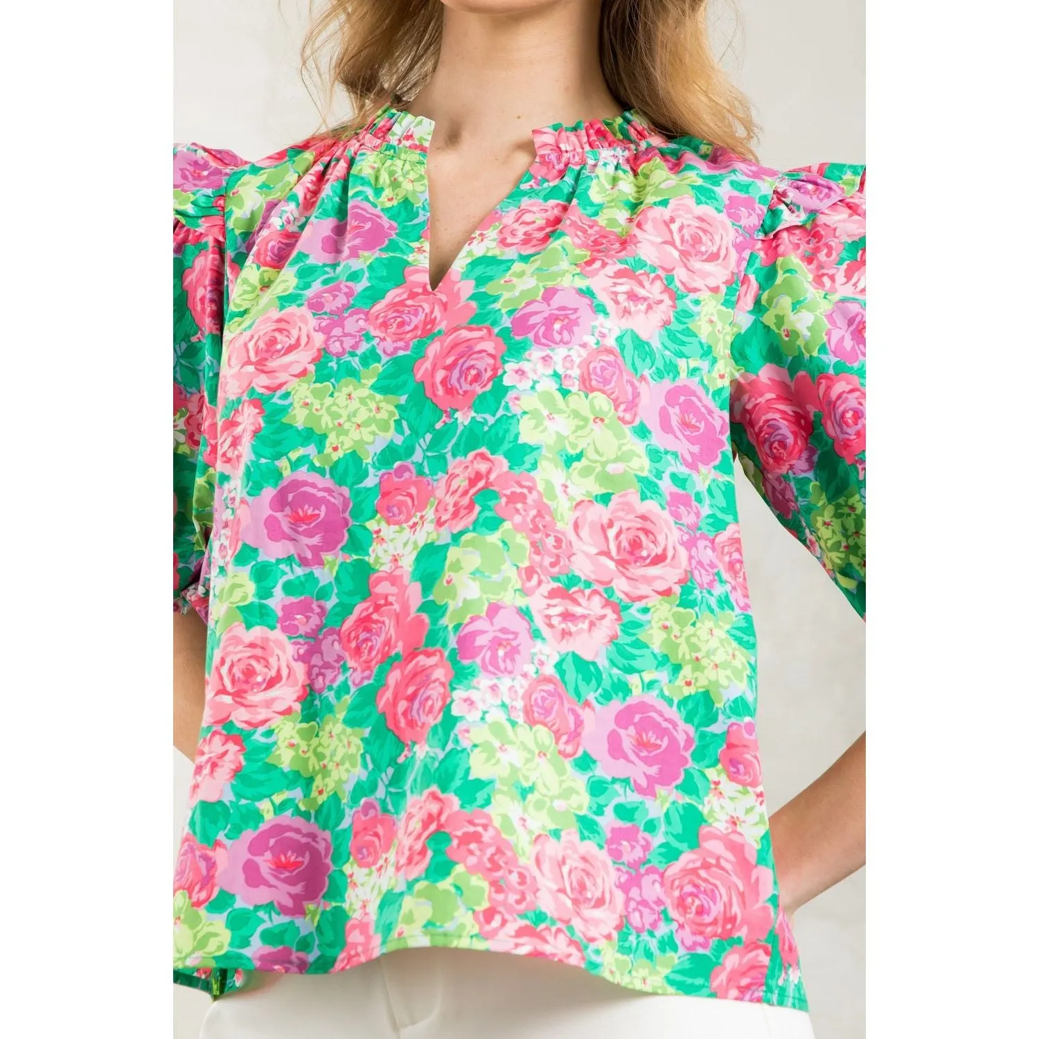 Dolly Puff Sleeve Floral THML Top- SALE