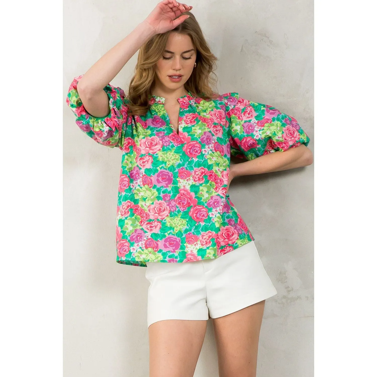 Dolly Puff Sleeve Floral THML Top- SALE