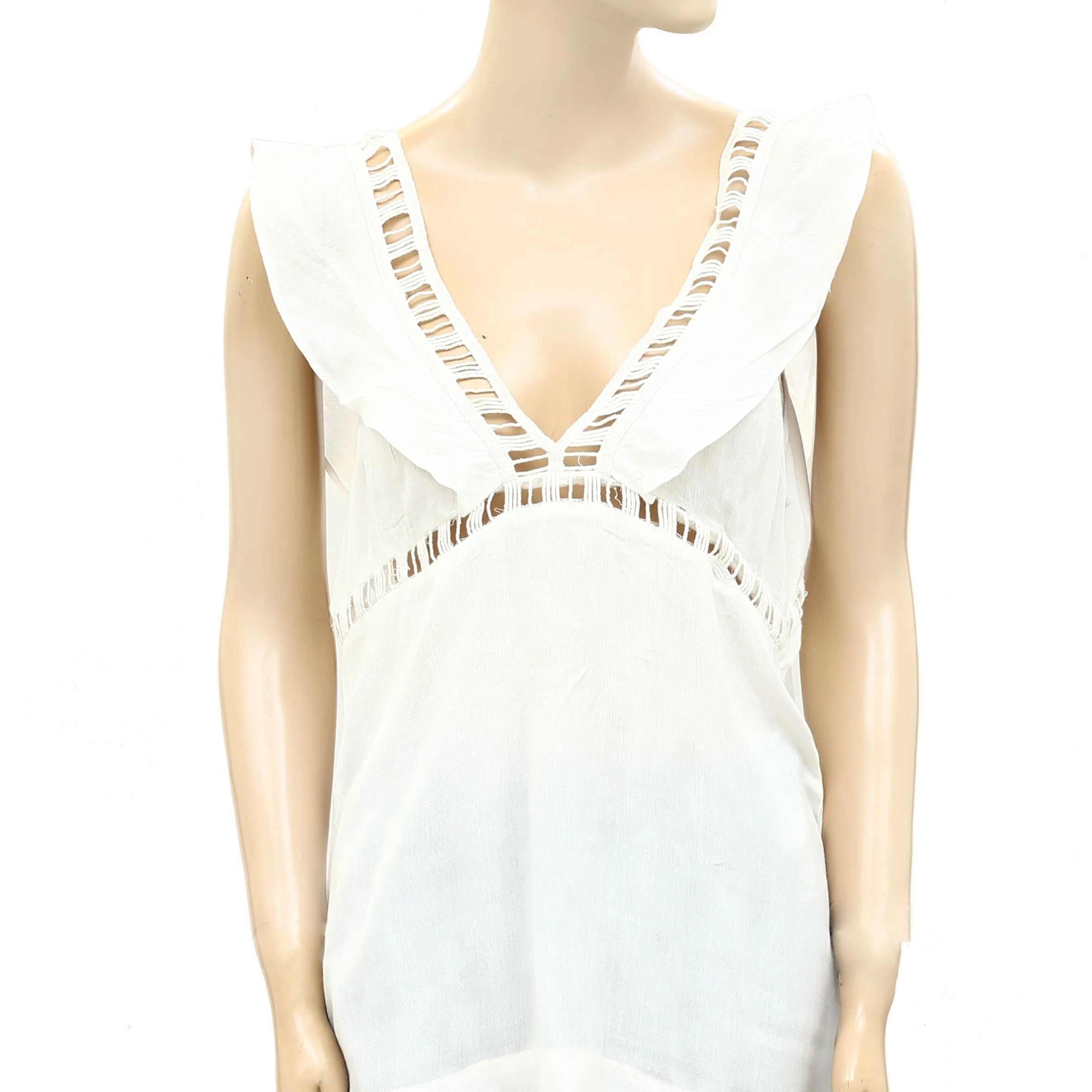 Drolatic Anthropologie Ivory Sheer Blouse Tank Top