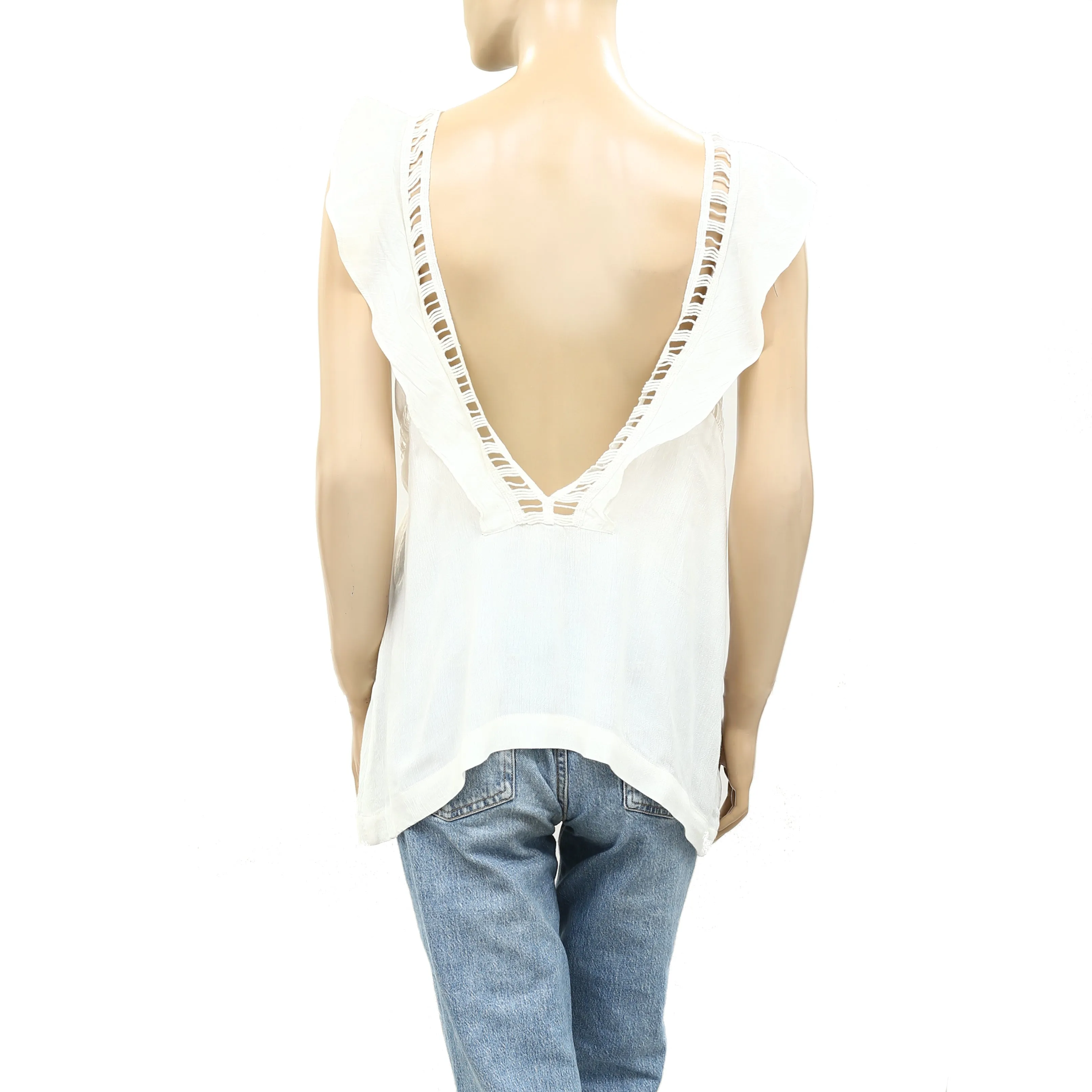 Drolatic Anthropologie Ivory Sheer Blouse Tank Top