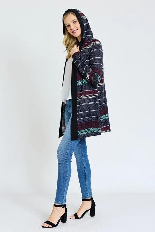 EG fashion Long Tribal Print Hooded Cardigan