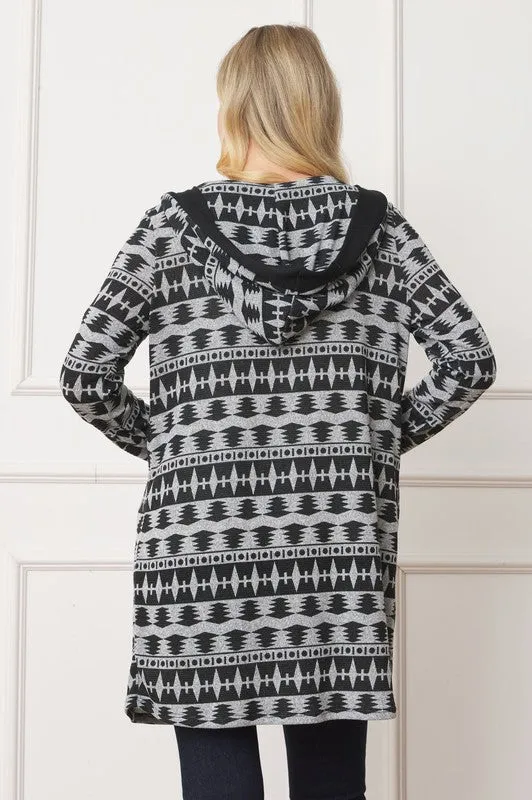 EG fashion Long Tribal Print Hooded Cardigan