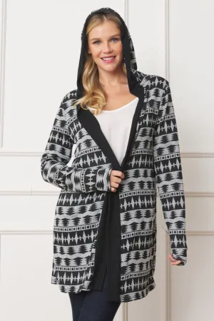 EG fashion Long Tribal Print Hooded Cardigan