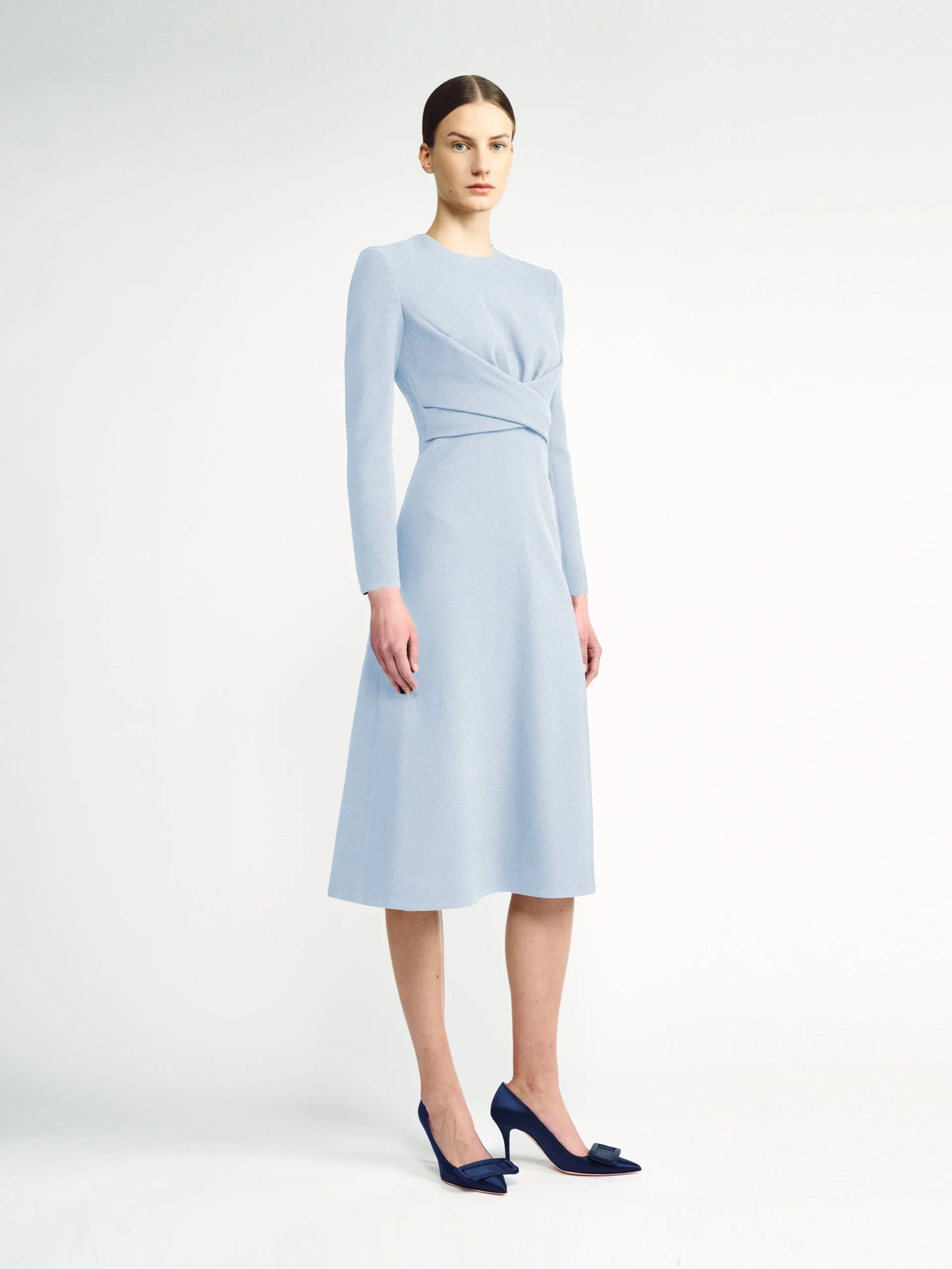 Elta baby-blue wrap-effect double crepe dress