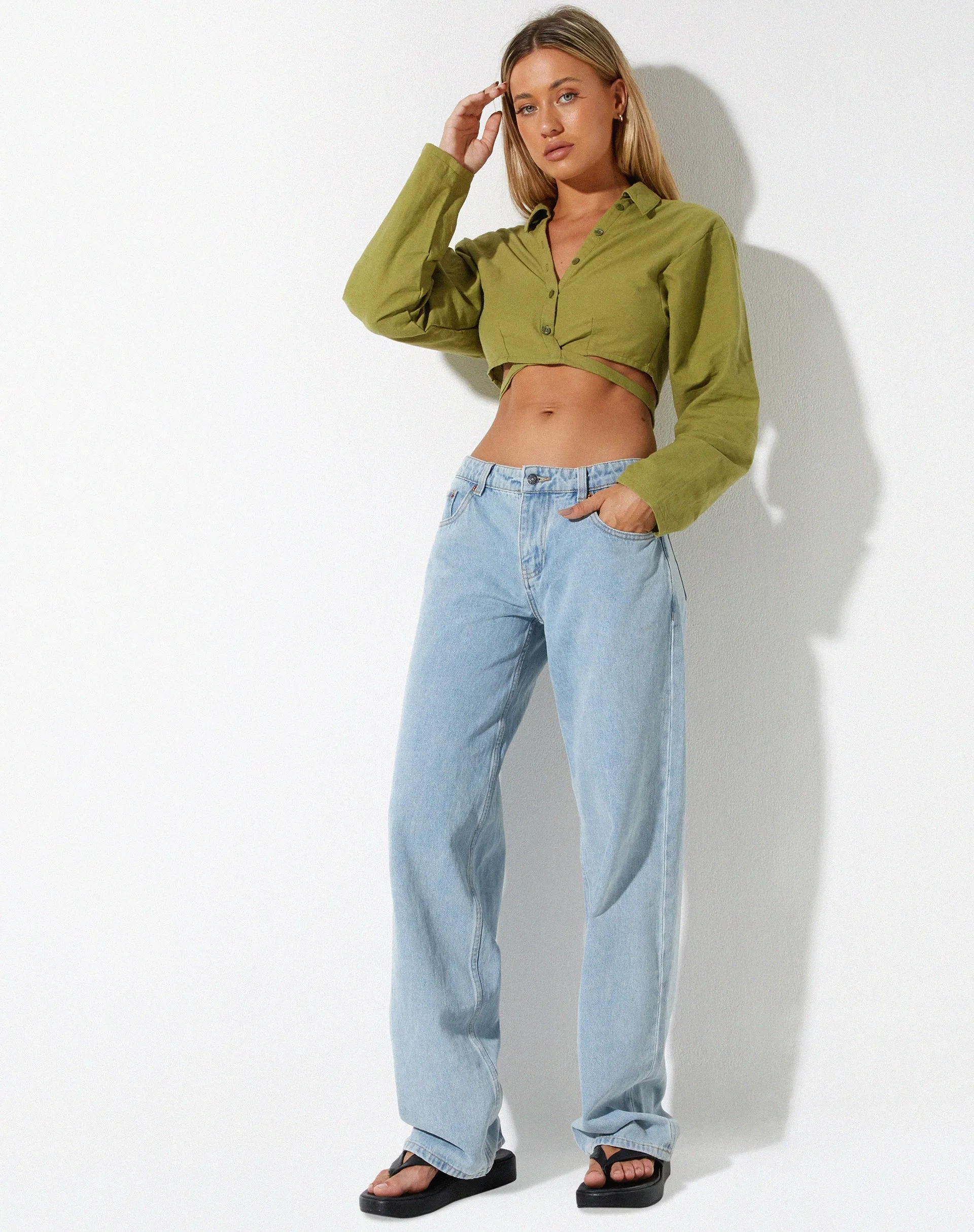 Elyse Crop Top in Linen Rami Green