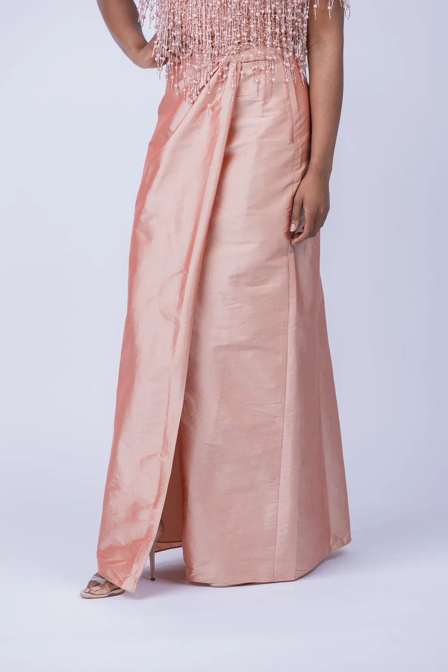 Emily Shalant Taffeta Slim Wrap Skirt in Apricot