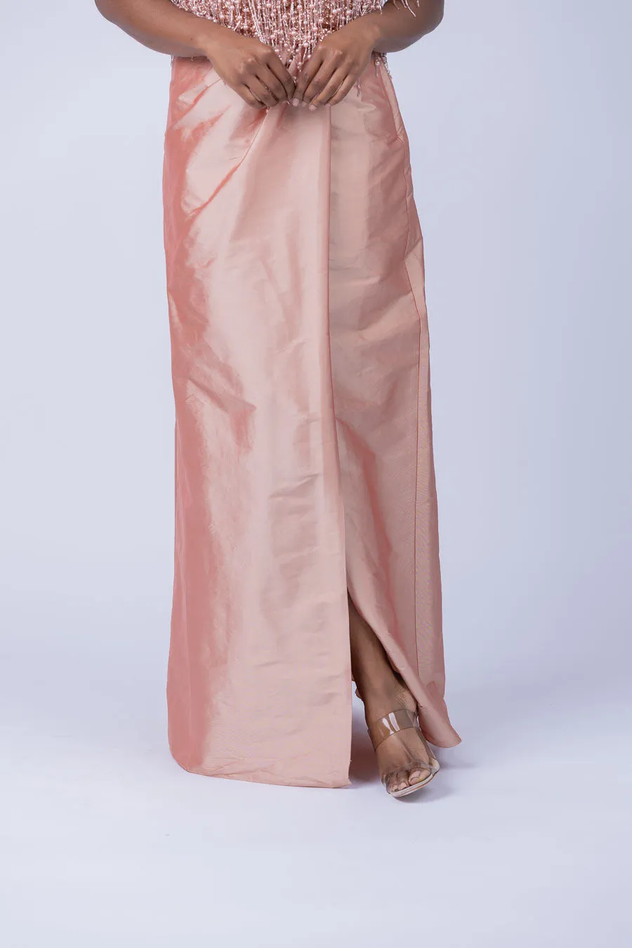 Emily Shalant Taffeta Slim Wrap Skirt in Apricot