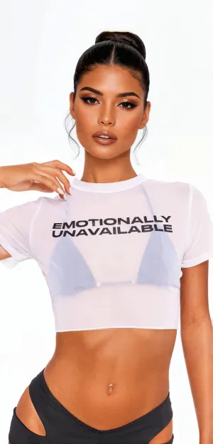 Emotionally Unavailable  Luminous Mesh Baby Tee - White