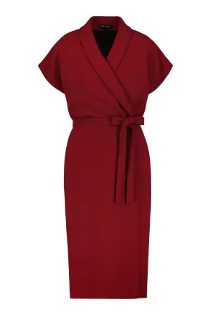 EUPHORBIA DEEP RED WRAP PENCIL DRESS