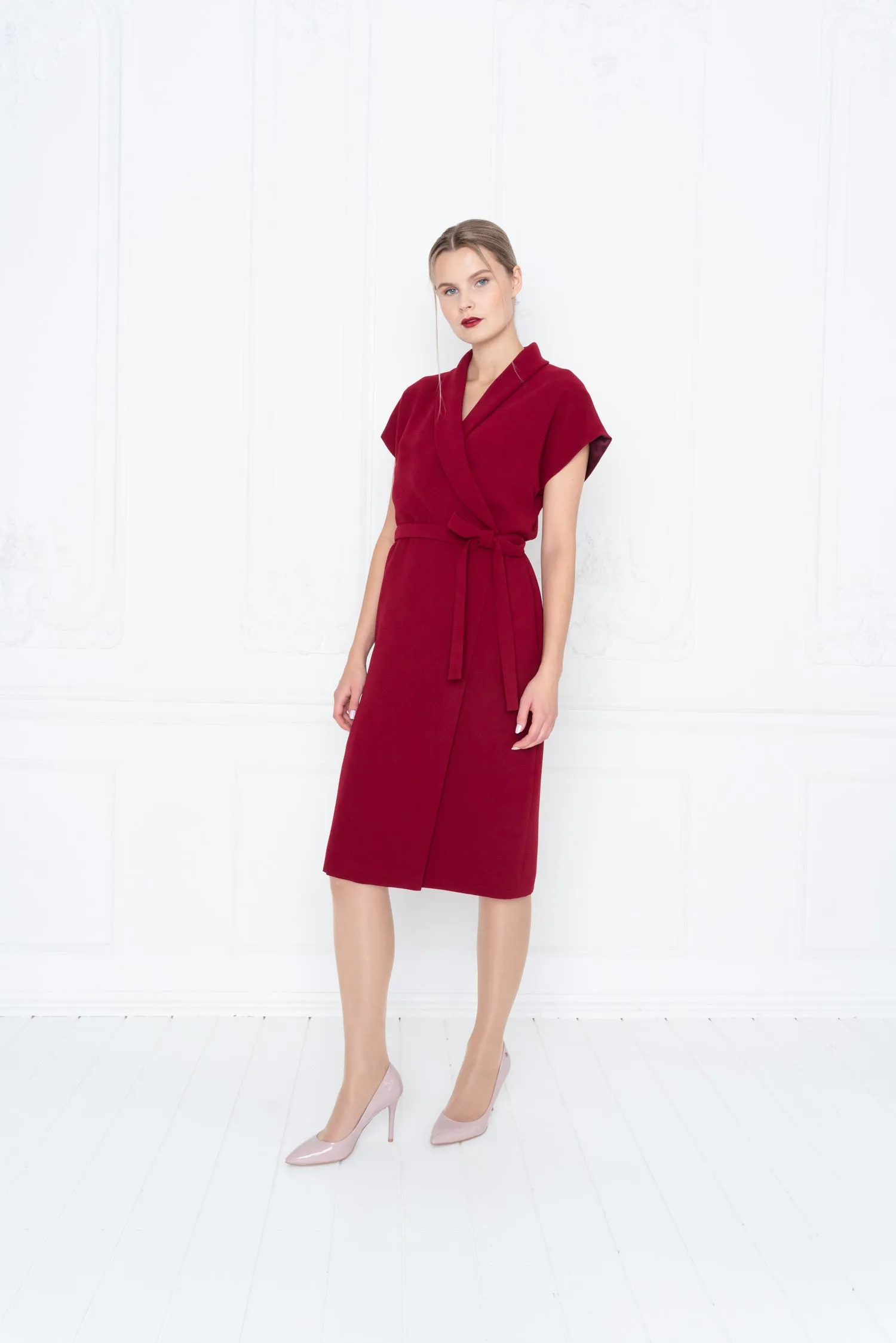 EUPHORBIA DEEP RED WRAP PENCIL DRESS