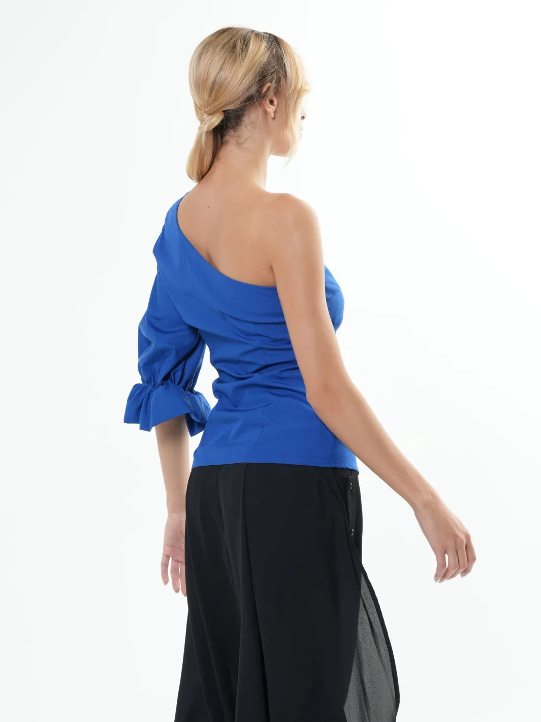 Extravagant One Sleeve Top In Blue