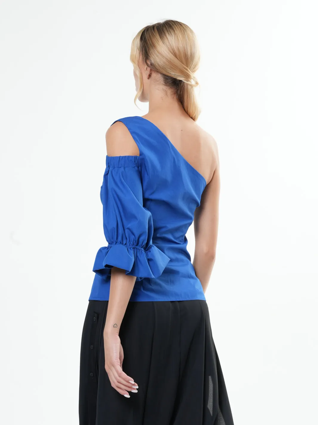 Extravagant One Sleeve Top In Blue