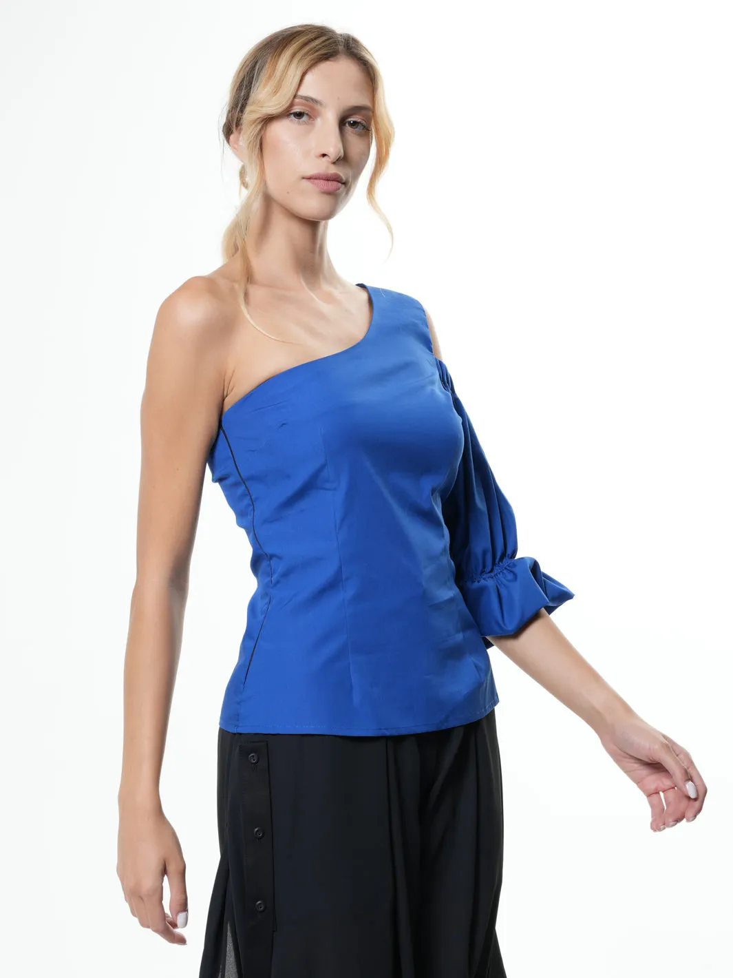 Extravagant One Sleeve Top In Blue