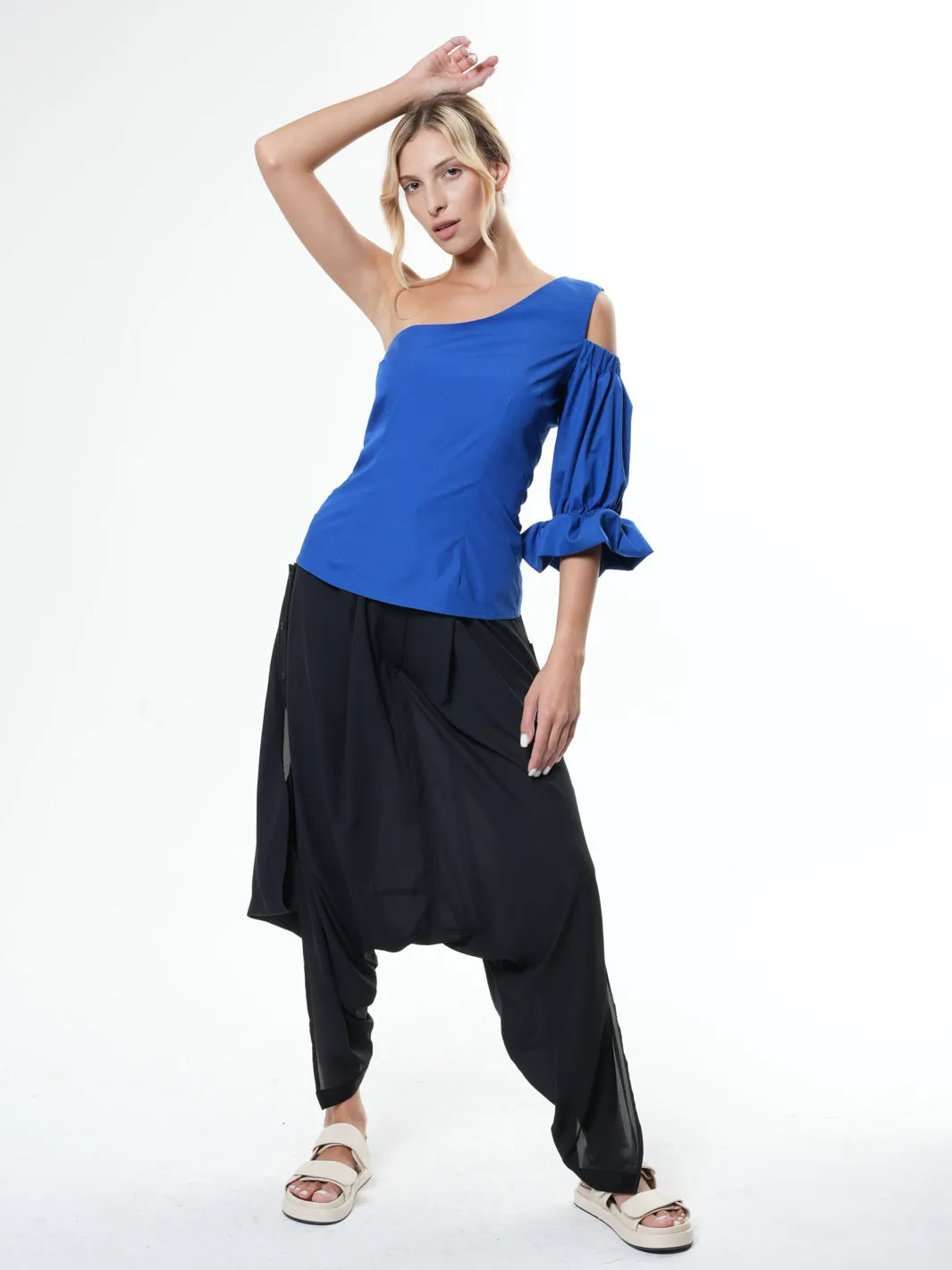 Extravagant One Sleeve Top In Blue