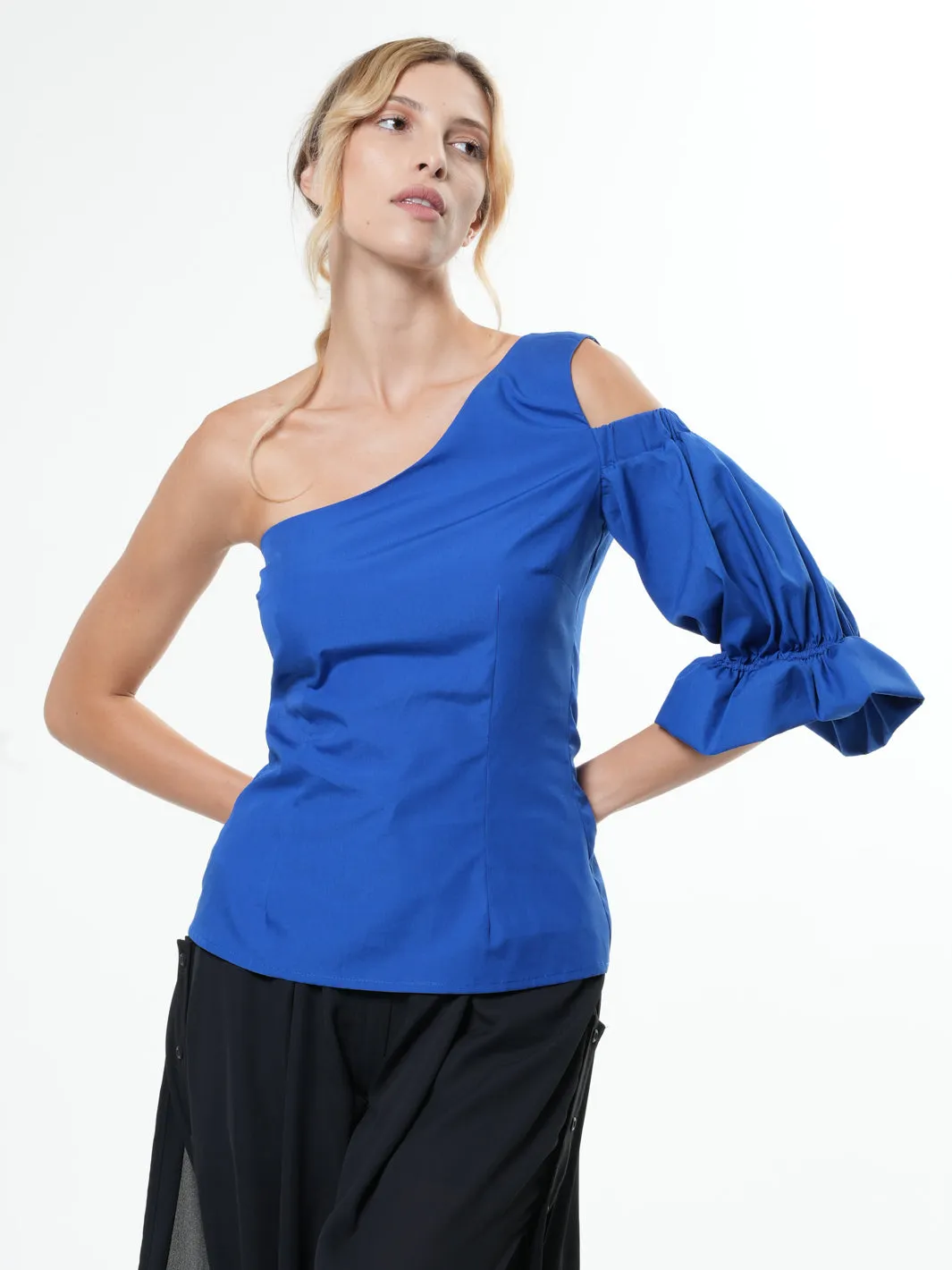 Extravagant One Sleeve Top In Blue