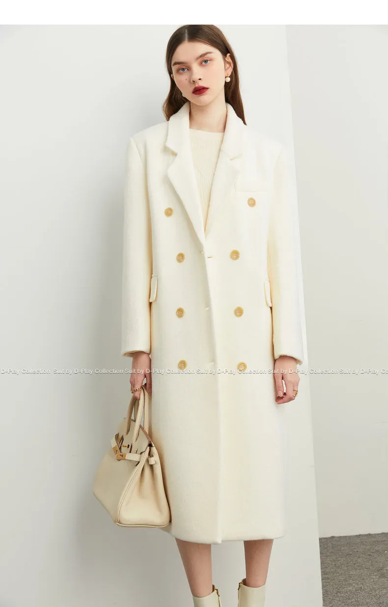 Fall Winter Autumn luxury cream white wool coat - Tuoo