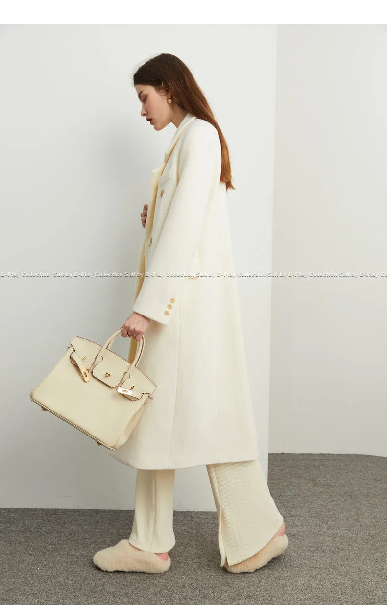 Fall Winter Autumn luxury cream white wool coat - Tuoo