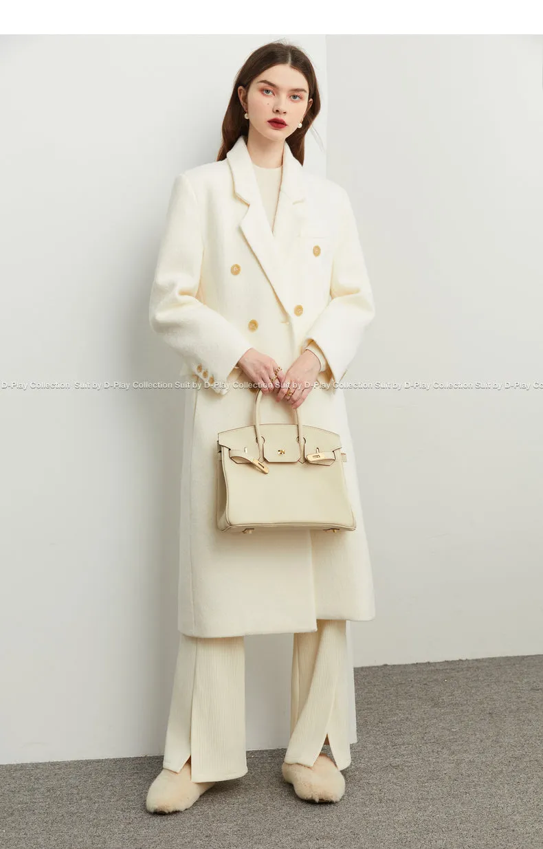 Fall Winter Autumn luxury cream white wool coat - Tuoo