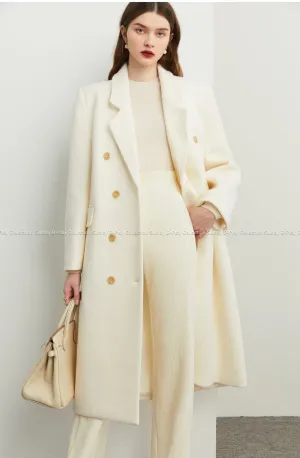 Fall Winter Autumn luxury cream white wool coat - Tuoo