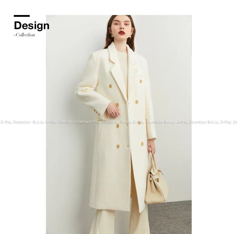 Fall Winter Autumn luxury cream white wool coat - Tuoo