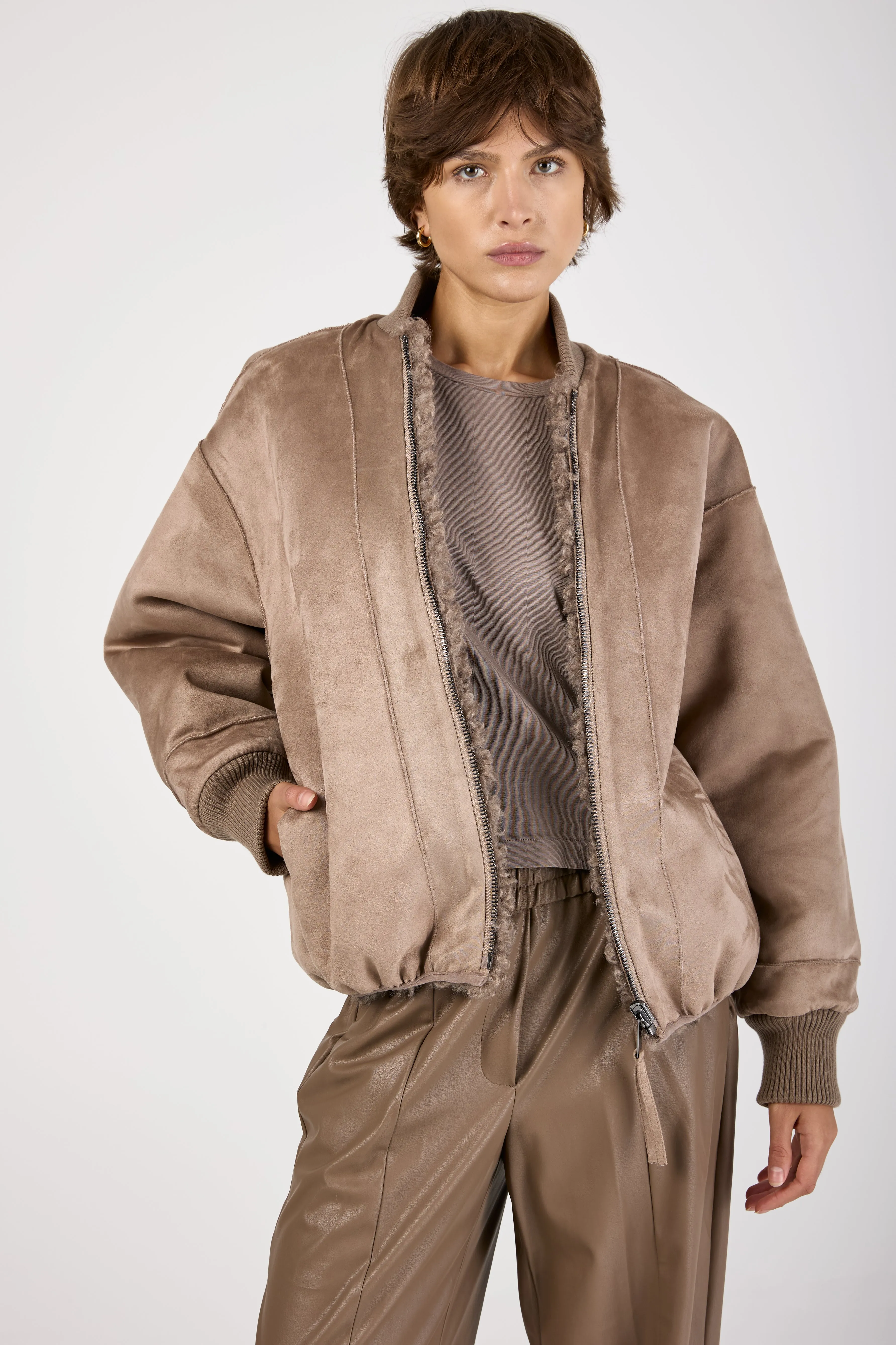 Faux Fur Bomber Jacket in Mink