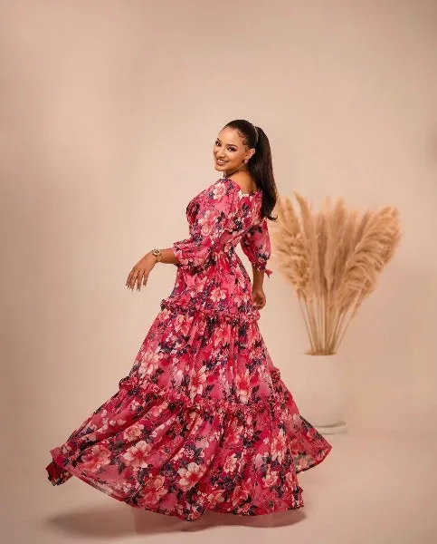 Floral Pink Based Ethiopian Chiffon Dress: Simple and Fresh Look with Habesha Chiffon Dress for Cultural Celebrations