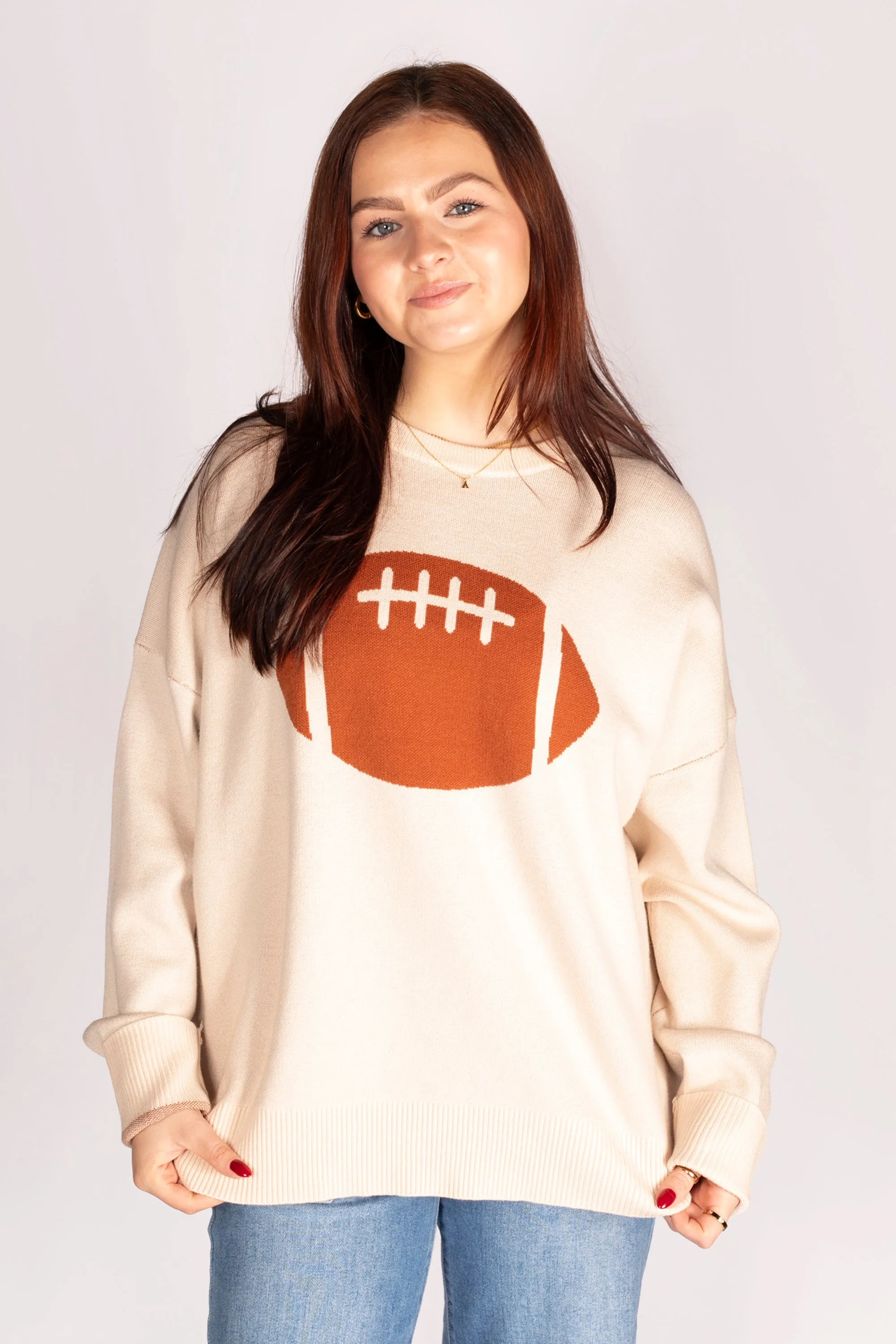 Football Jacquard Cream Sweater - FINAL SALE