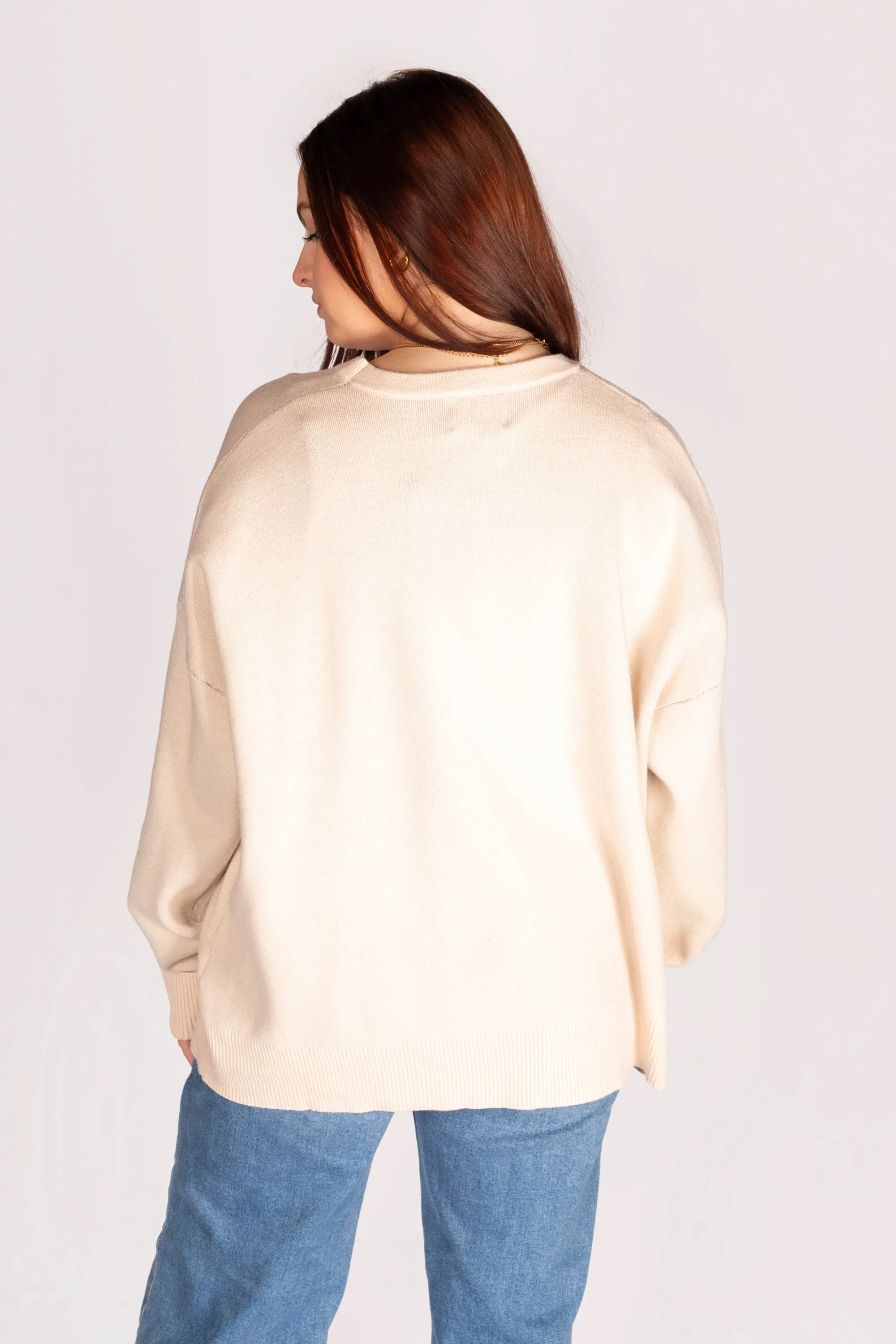 Football Jacquard Cream Sweater - FINAL SALE