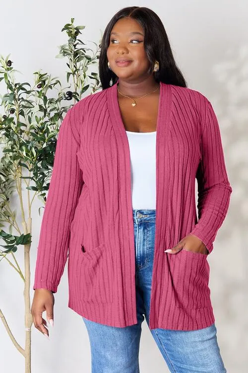 Full Size Open Front Cardigan with Pockets