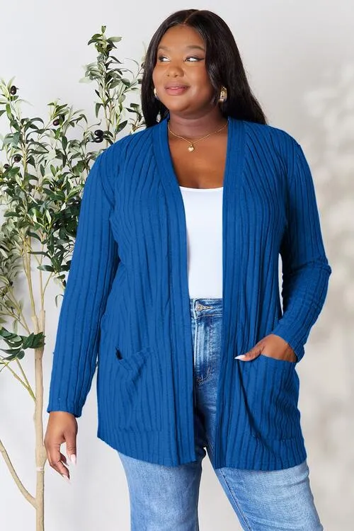 Full Size Open Front Cardigan with Pockets