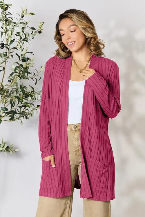 Full Size Open Front Cardigan with Pockets