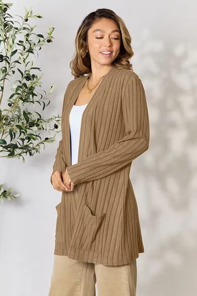 Full Size Open Front Cardigan with Pockets