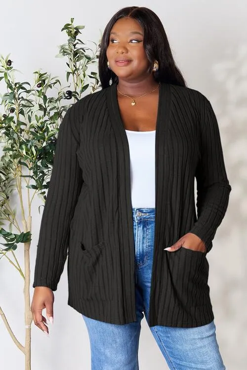 Full Size Open Front Cardigan with Pockets