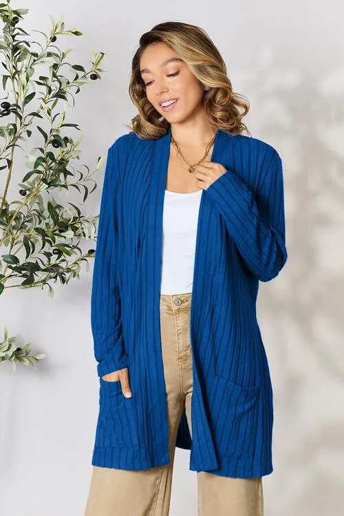 Full Size Open Front Cardigan with Pockets