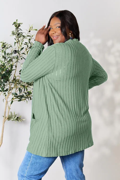 Full Size Open Front Cardigan with Pockets