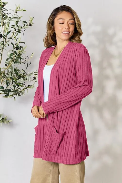 Full Size Open Front Cardigan with Pockets