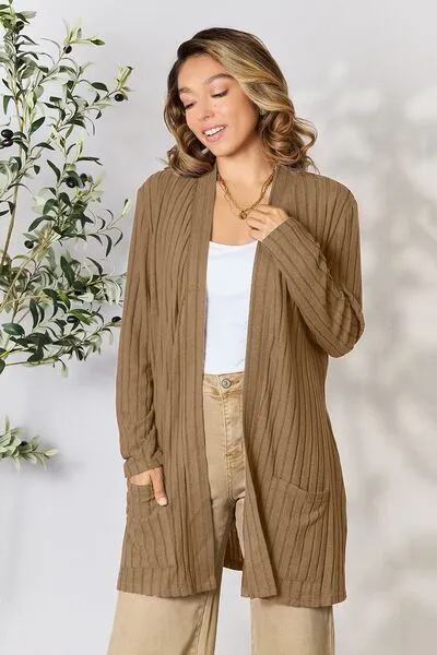 Full Size Open Front Cardigan with Pockets