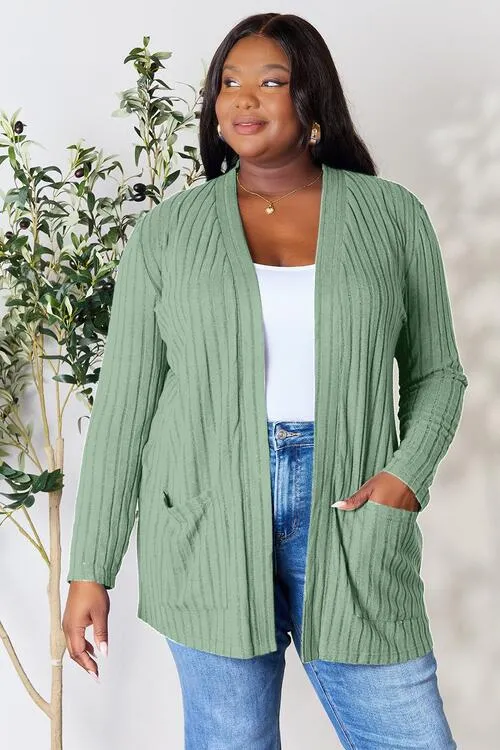 Full Size Open Front Cardigan with Pockets